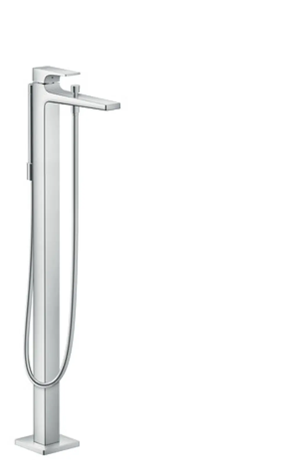 Bodenstehender Einhebelmischer aus Chrom von Hansgrohe mit einem leichten Hebelgriff und einem schlichten, modernen Design.